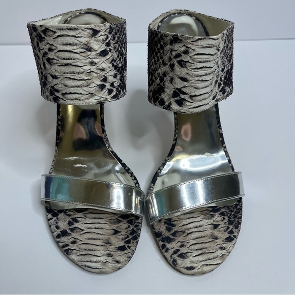 Stuart Weitzman Myslide Snakeskin and Silver Strap Stiletto Pump Mules Size 10.5 - Picture 1 of 15